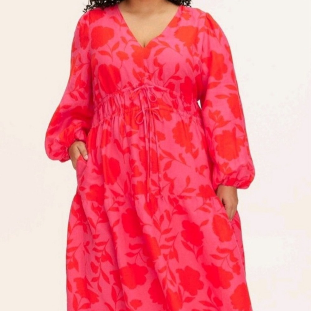 Kate Spade x Target Women's Classic Rose Linen Long Sleeve Maxi Dress sz 2X